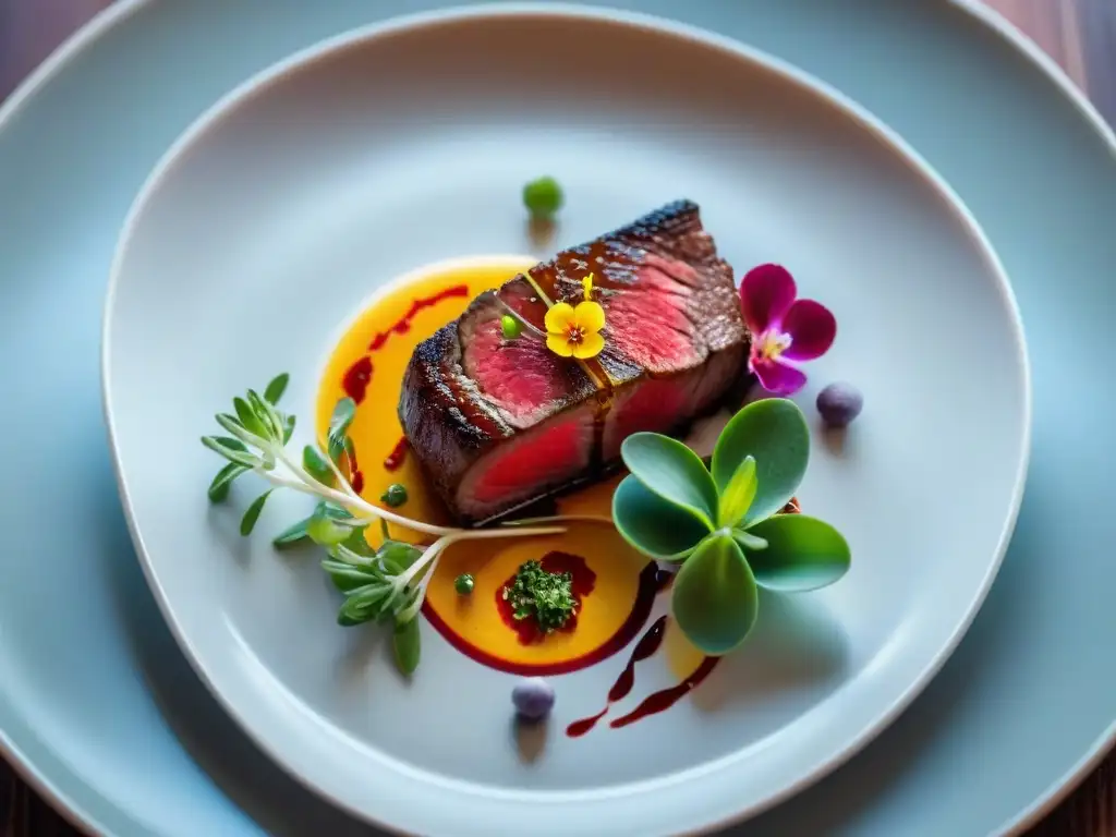 Una obra maestra culinaria con ingredientes coloridos, destacando la importancia del color en gastronomía