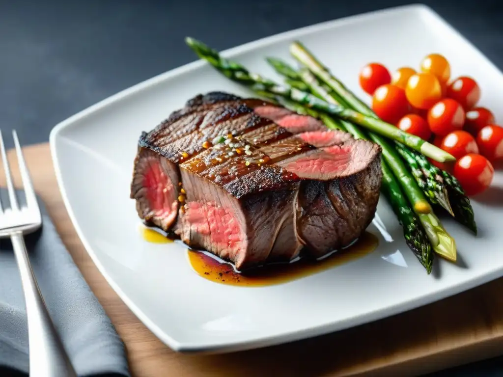 Una obra maestra culinaria sous vide: jugoso filete con cocción perfecta rodeado de verduras sous vide, la ciencia detrás sabores texturas sous vide