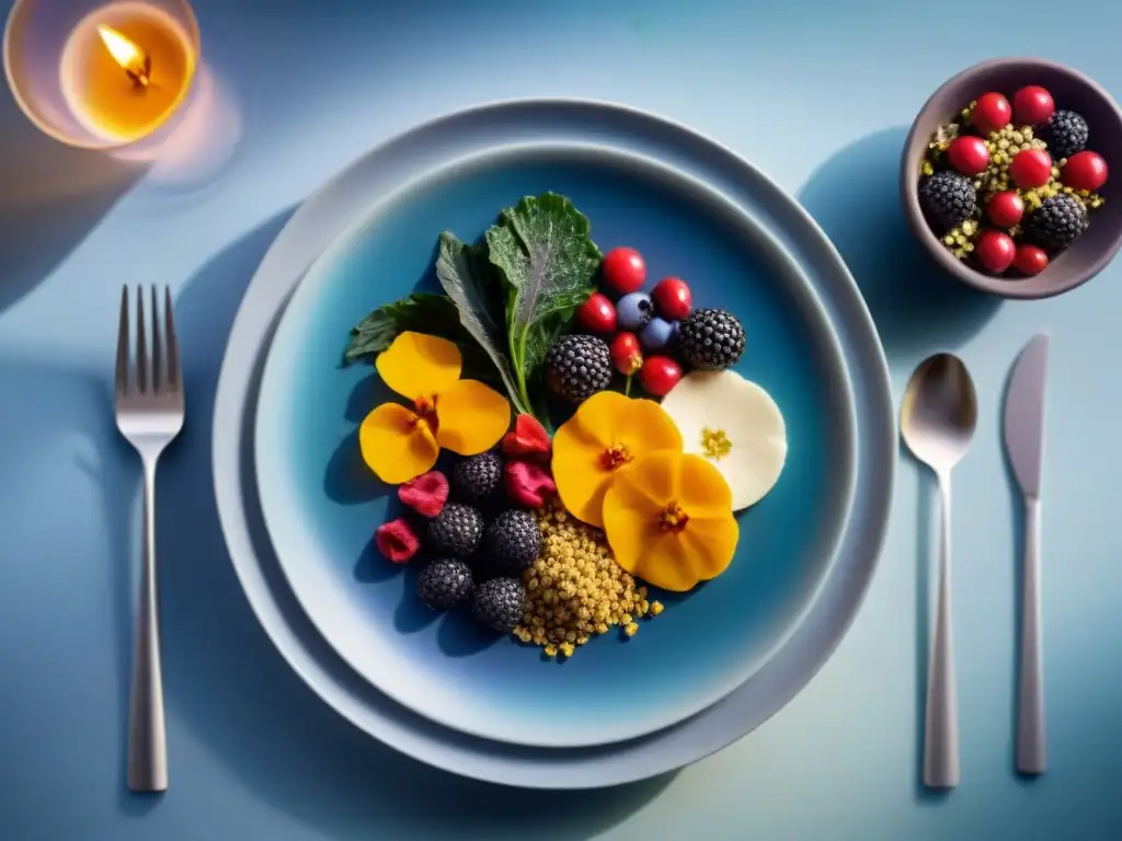 Plato gourmet con superalimentos en restaurante de lujo Una obra maestra culinaria con superalimentos gourmet revolucionan cocina alta