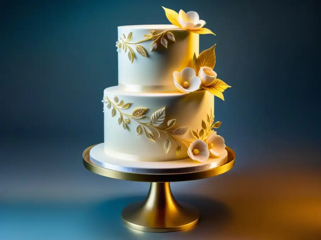 Una obra maestra de la pastelería: un exquisito pastel de bodas decorado con flores de azúcar en tonos suaves