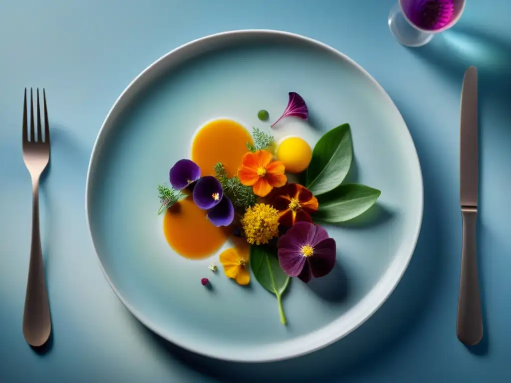 Una obra maestra de fotografía alta gastronomía profesionales, plato exquisitamente decorado con colores vibrantes y texturas variadas