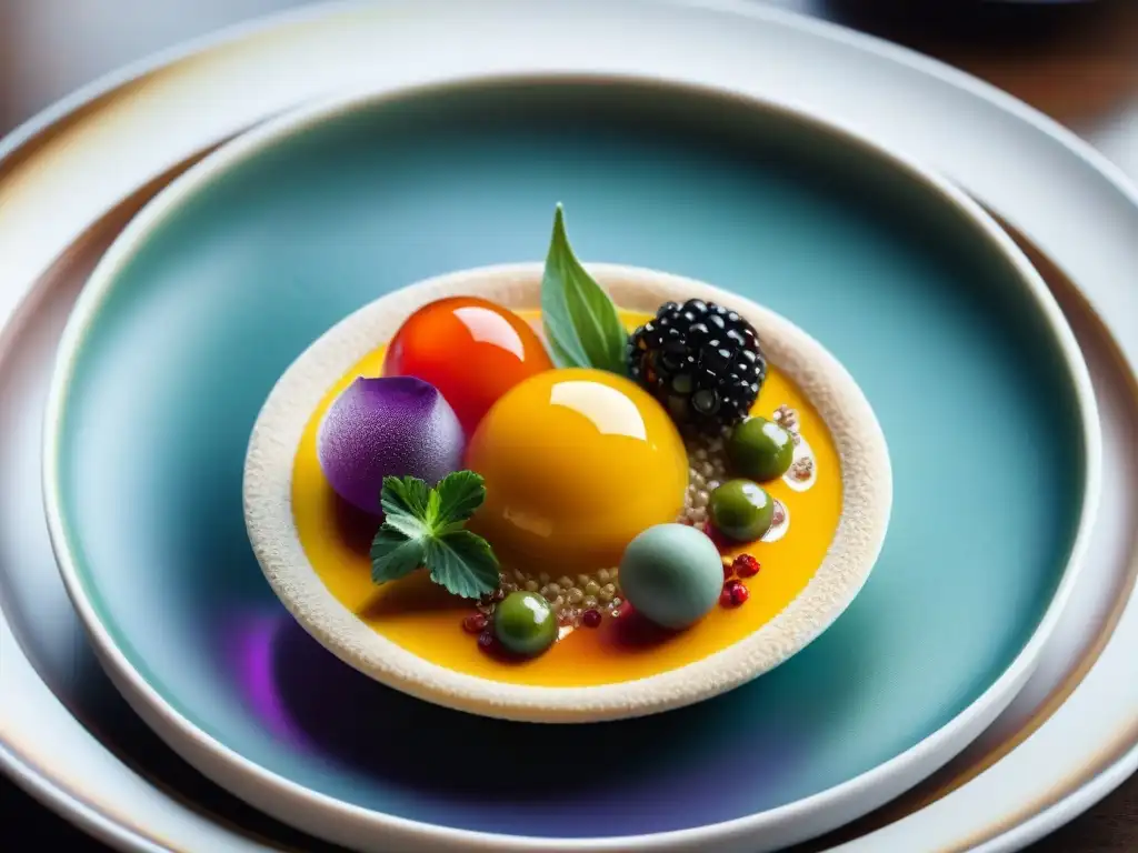 Una obra maestra visual de gastronomía: un plato vibrante y detallado, con colores, texturas e ingredientes meticulosamente arreglados