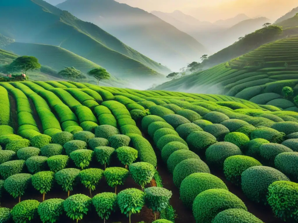 Un paisaje impresionante de campos de té exuberantes en regiones productoras té famosas