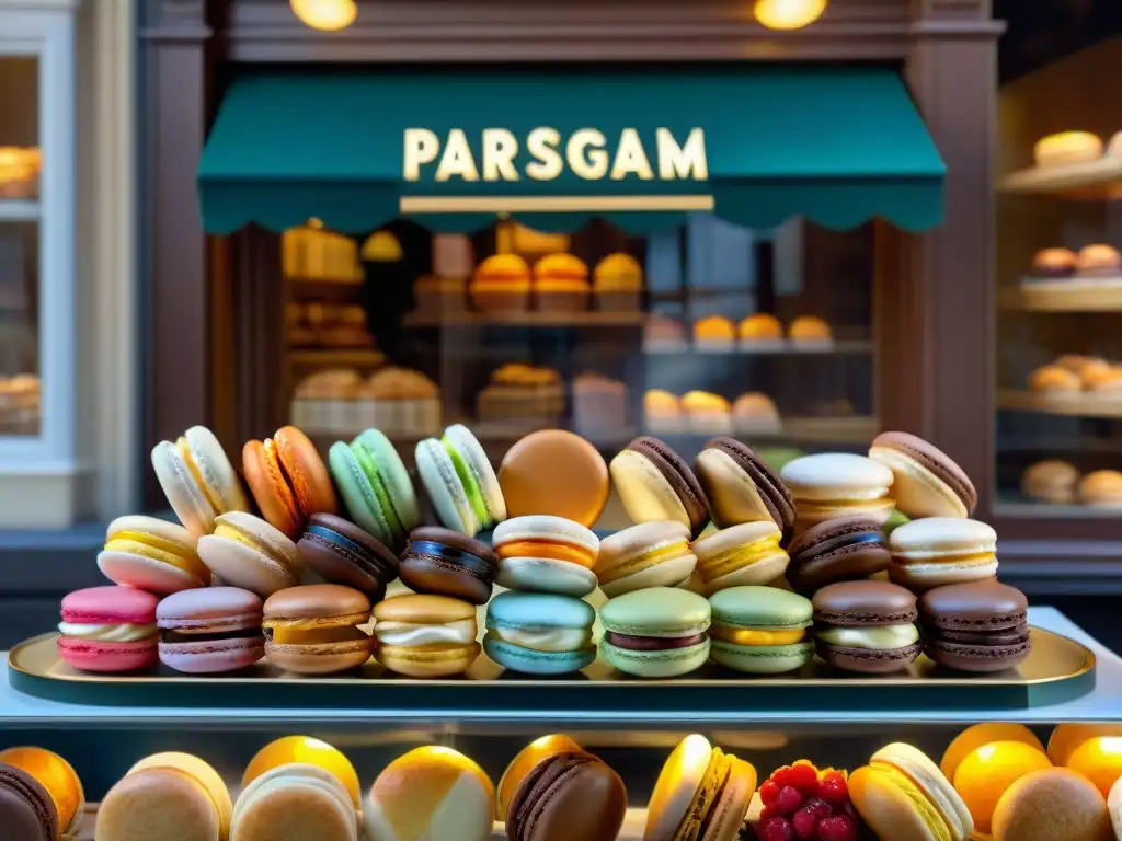 Una pastelería francesa tradición y tendencias en una imagen detallada y realista de deliciosos pasteles franceses en una ventana parisina