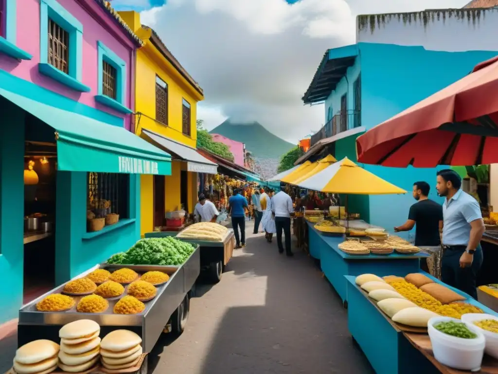 Pintoresca comida callejera América Latina gourmet: sabores tradicionales elevados a obras culinarias de arte urbano