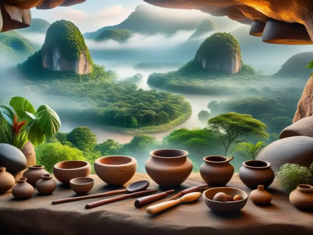 Pintura rupestre de la evolución de utensilios de cocina por influencia cultural