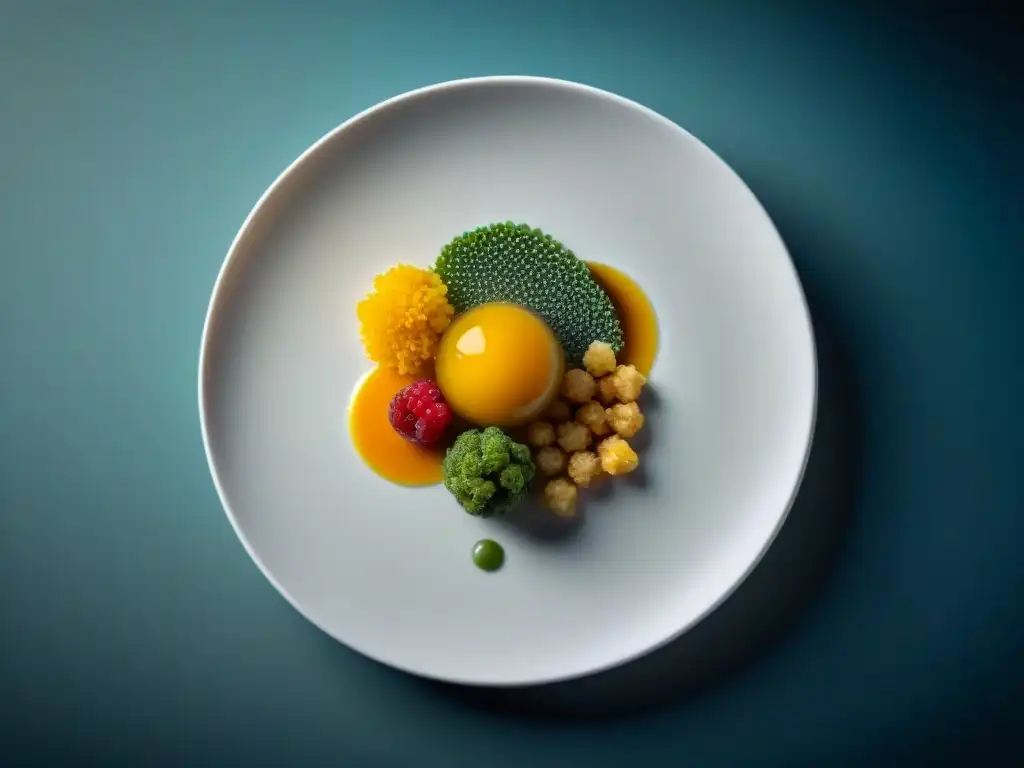 Plato de gastronomía molecular con maridaje perfecto de comida y bebida