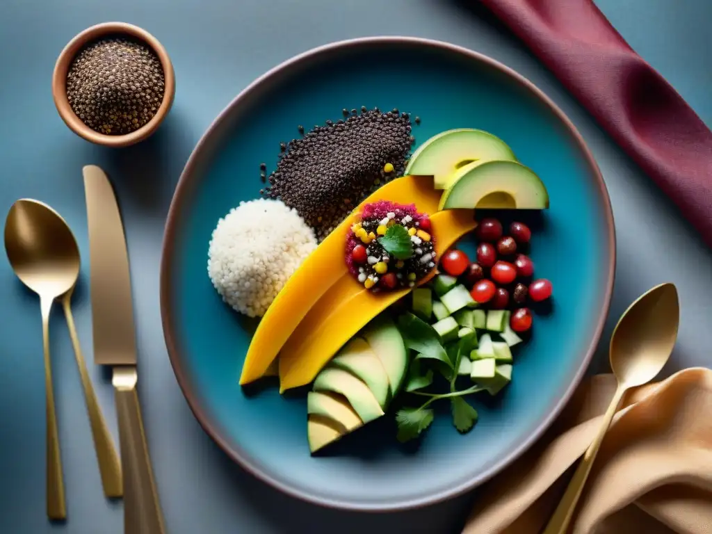 Plato de superalimentos mexicanos en alta gama, elegante y colorido