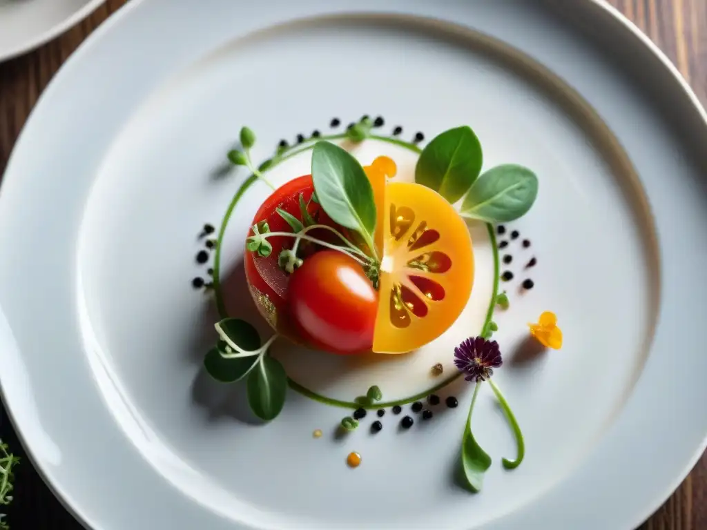 Un plato tradicional reinventado gourmet: una obra culinaria que fusiona sabores y técnicas en una presentación artística