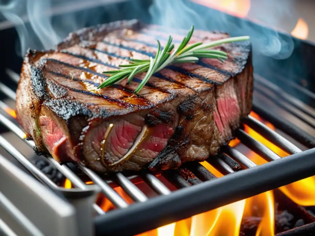 Primeras impresiones carne cultivada gourmet: Jugoso filete sellado en la parrilla con romero fresco