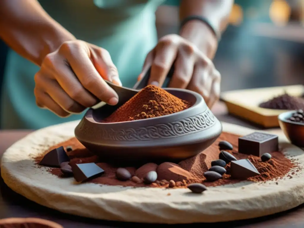 Proceso artesanal de molienda y conchado de chocolate en metate mexicano