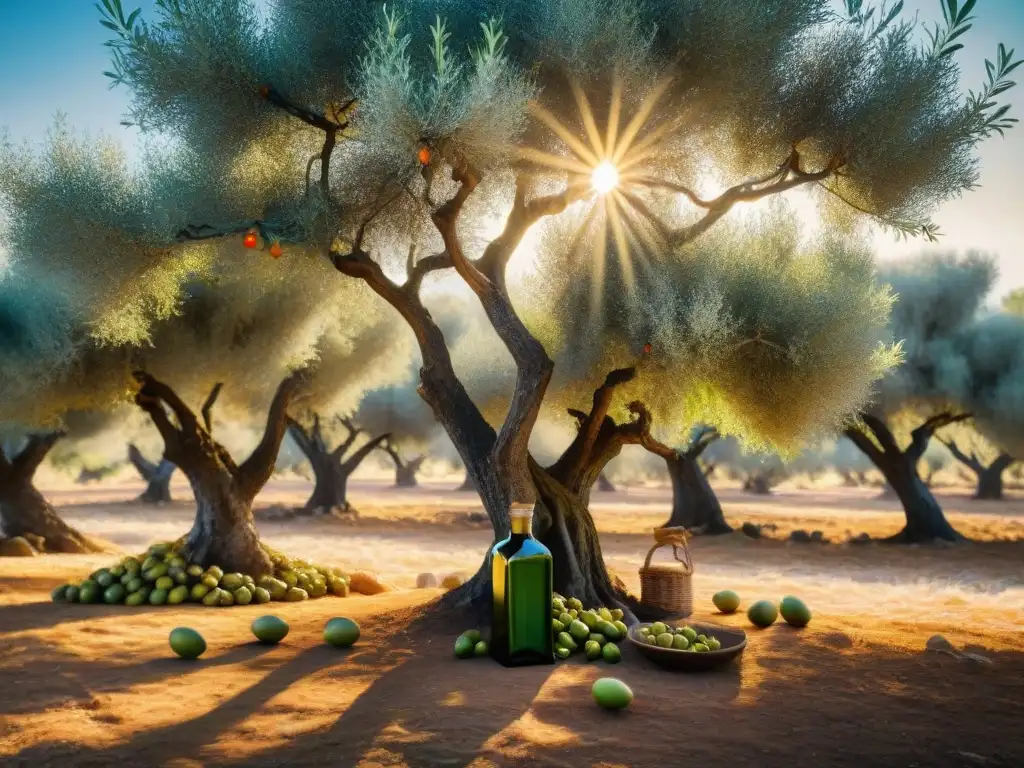 Productores de aceite oliva gourmet en un olivar soleado, recolectando y elaborando aceite con pasión y tradición