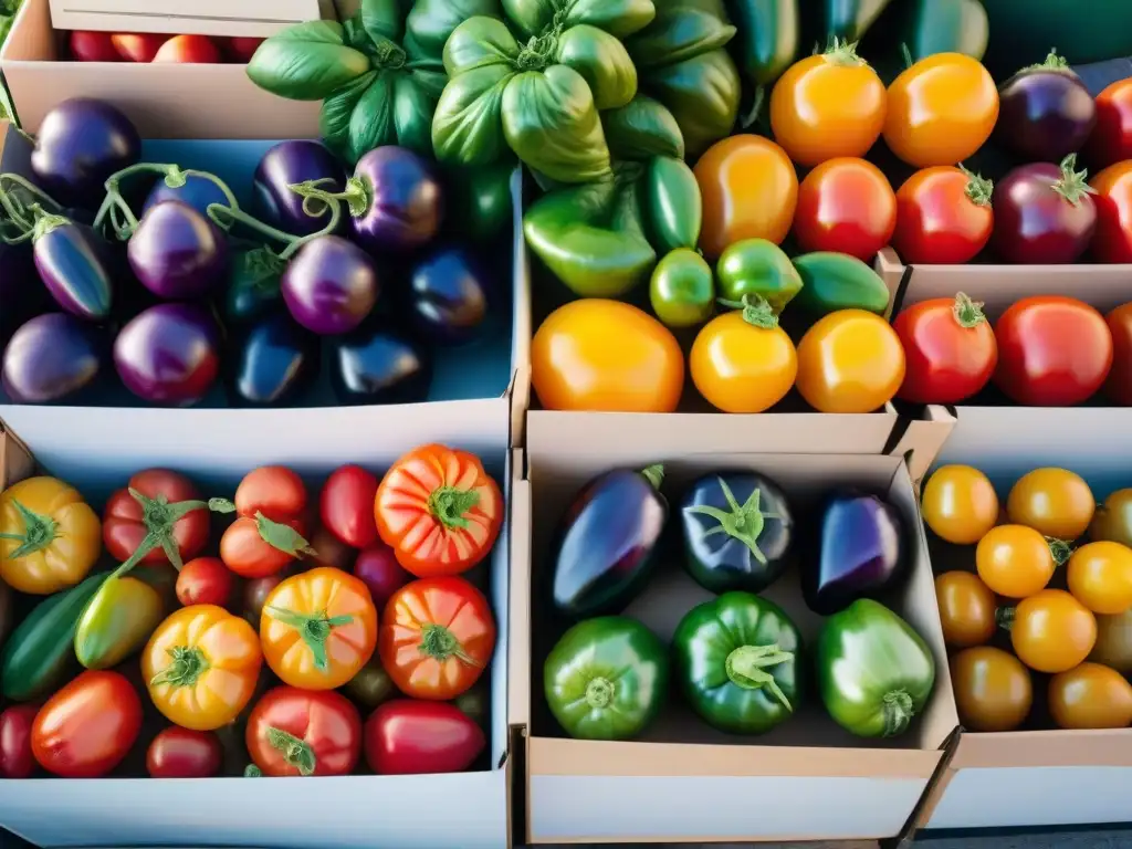 Un puesto de mercado rebosante de ingredientes frescos y coloridos, capturando la esencia gourmet