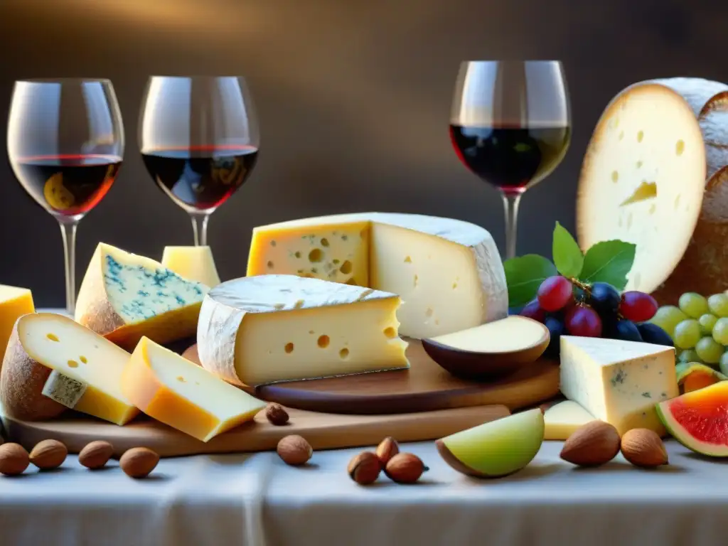 Explora Quesos Vinos Mundo Gourmet: Una exquisita mesa de quesos y vinos de lujo de todo el mundo