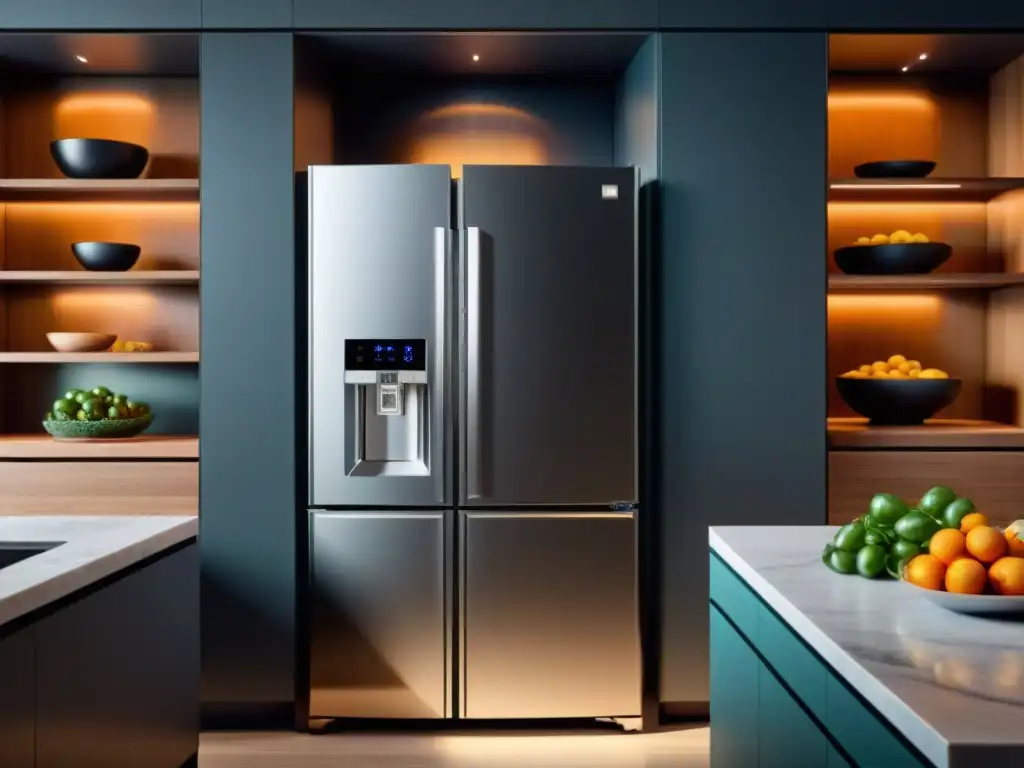 Refrigerador de alta tecnología para preservar ingredientes gourmet en lujosa cocina moderna