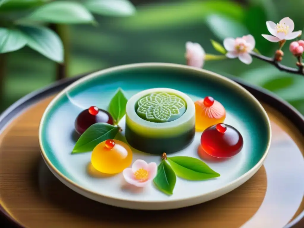 Repostería Asiática: Dulces Sueños con wagashi japonés en plato de porcelana floral