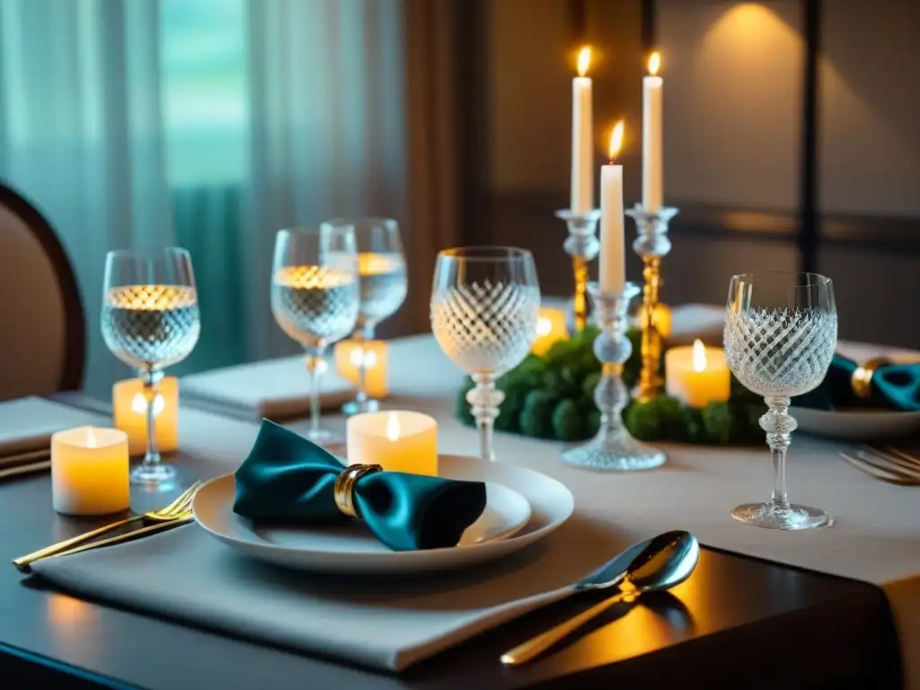 Resplandeciente cristalería en elegante ambiente de eventos gourmet