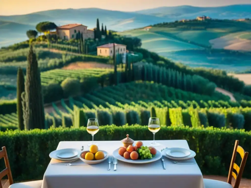 Retiros gastronómicos en la Toscana: Una villa toscana entre viñedos al atardecer