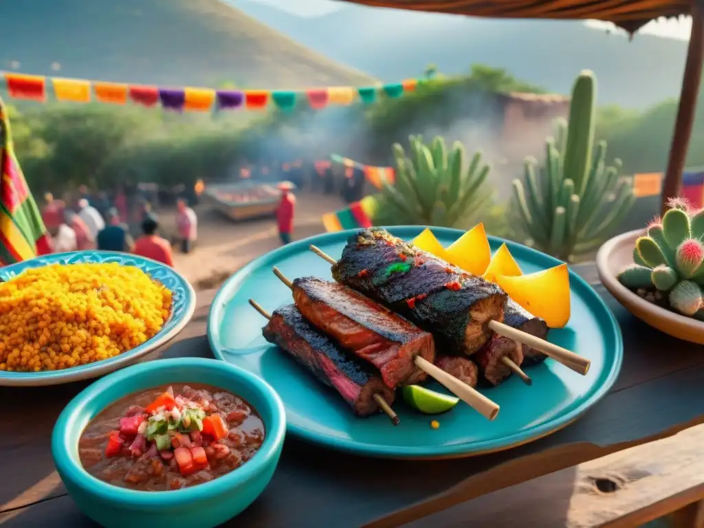 Un ritual de sabor uniendo México: pit de barbacoa mexicana con carne y paisaje vibrante alrededor