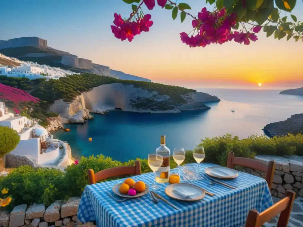 Sabores tradicionales de Grecia en una taberna griega con vistas al mar Egeo al atardecer