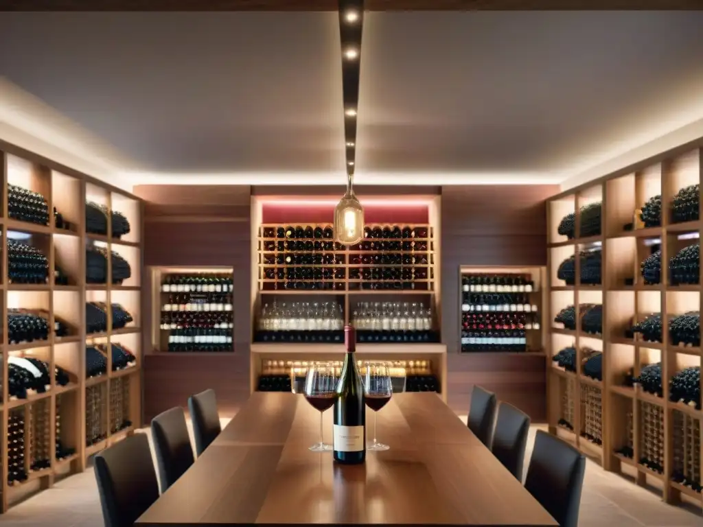 Un salón de cata de vinos lujoso con ambiente elegante en bodega moderna