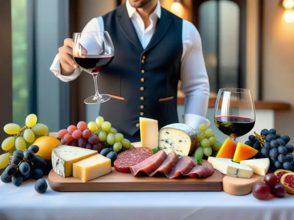 Un sommelier experto maridando vinos y comidas profesionalmente con elegancia y sofisticación