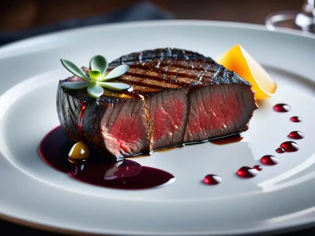 Una suculenta imagen de un filete de Wagyu en su punto, acompañado de un exquisito Cabernet Sauvignon