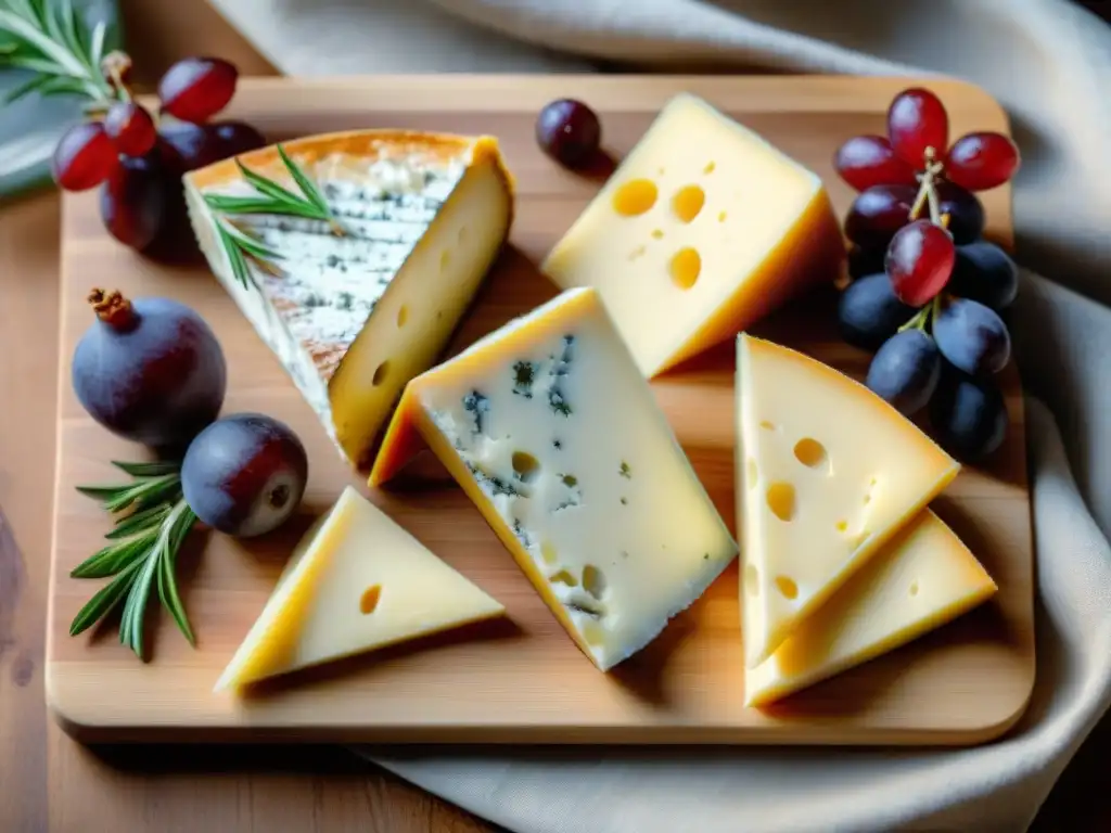 Una tabla de embutidos de madera con exquisitos quesos escandinavos gourmet y acompañamientos