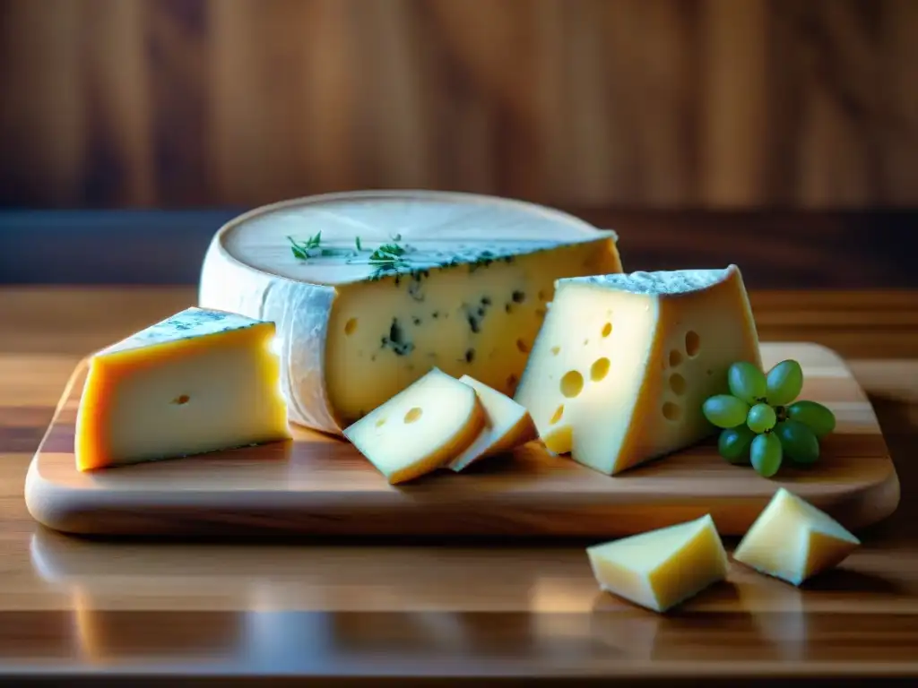 Una tabla de quesos artesanales de América, exquisitamente presentada, reflejando la tradición gourmet