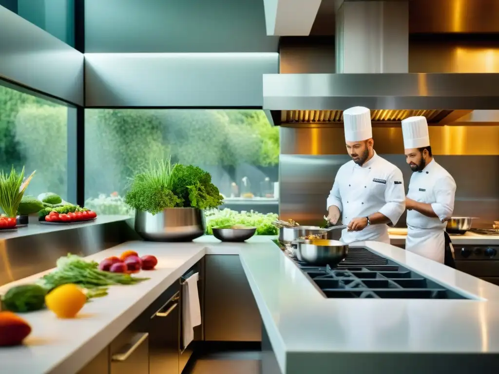 Talleres de cocina con chefs en un lujoso hotel, mostrando precisión y excelencia culinaria en un ambiente inspirador