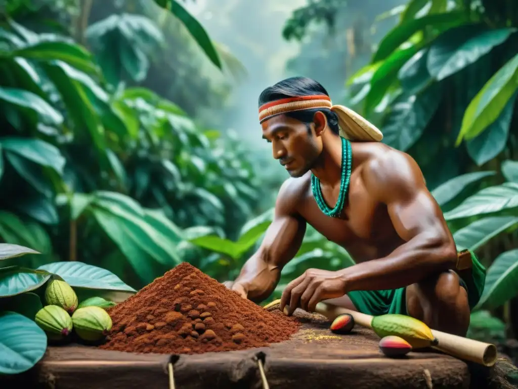 Técnicas ancestrales en cacao: indígenas mayas cosechando en la selva