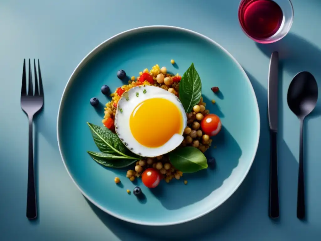 Técnicas innovadoras en presentación de alimentos: plato moderno con reinventada y detallada presentación de un exquisito plato tradicional