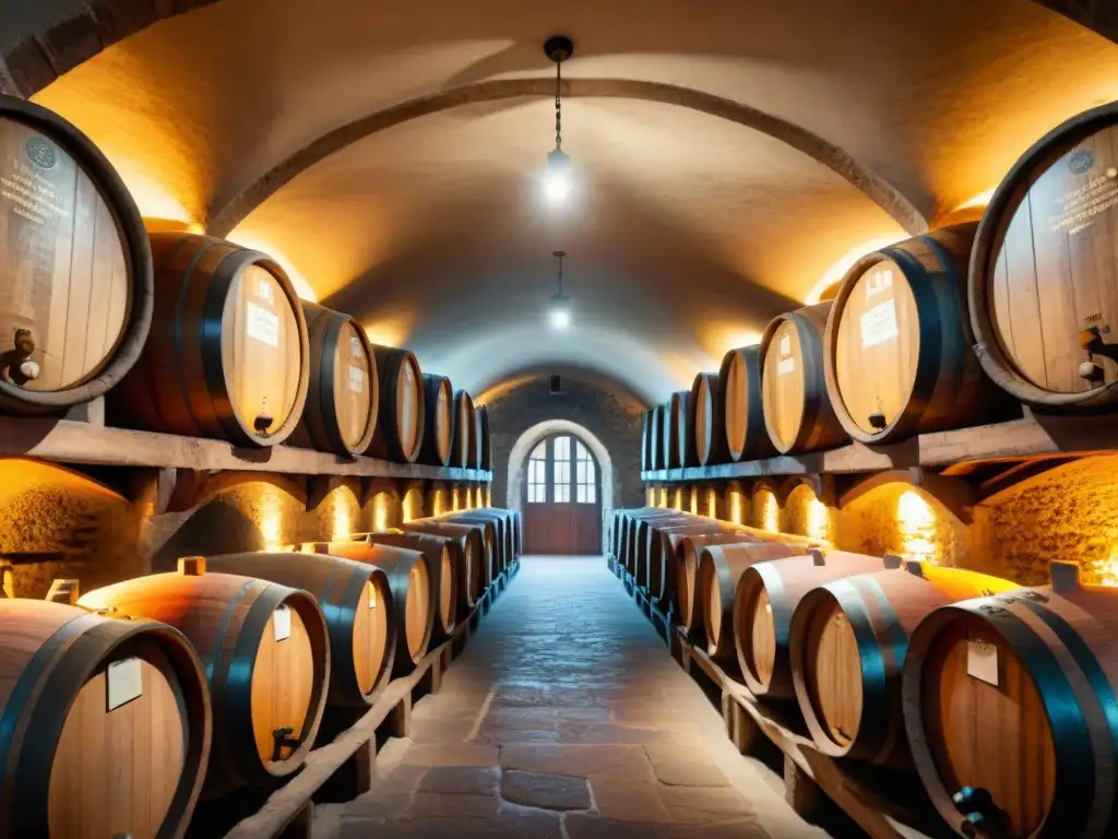 Un tesoro oculto: bodega de vinos fortificados con barricas de madera y etiquetas detalladas