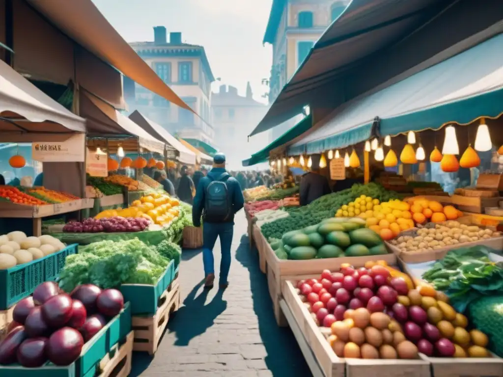 Explora tesoros escondidos en mercados orgánicos locales, escena llena de color y vida