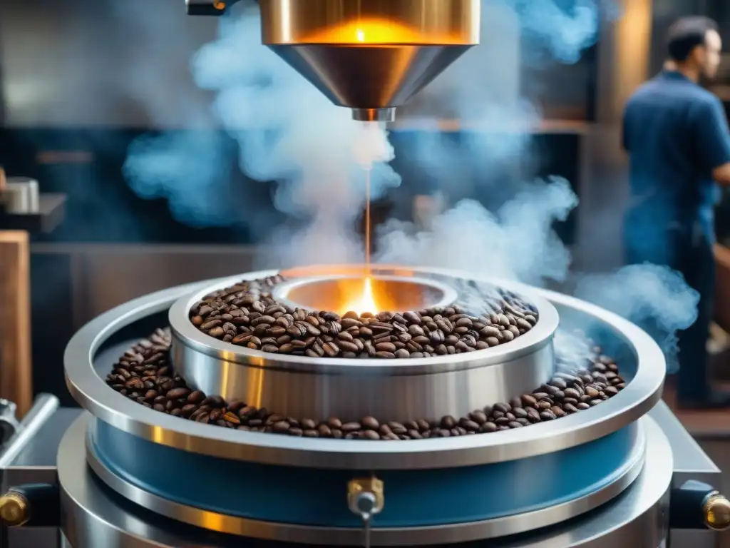 Un tostado de café perfecto en proceso, con gran detalle y aromas envolventes, influencia proceso tostado catado café