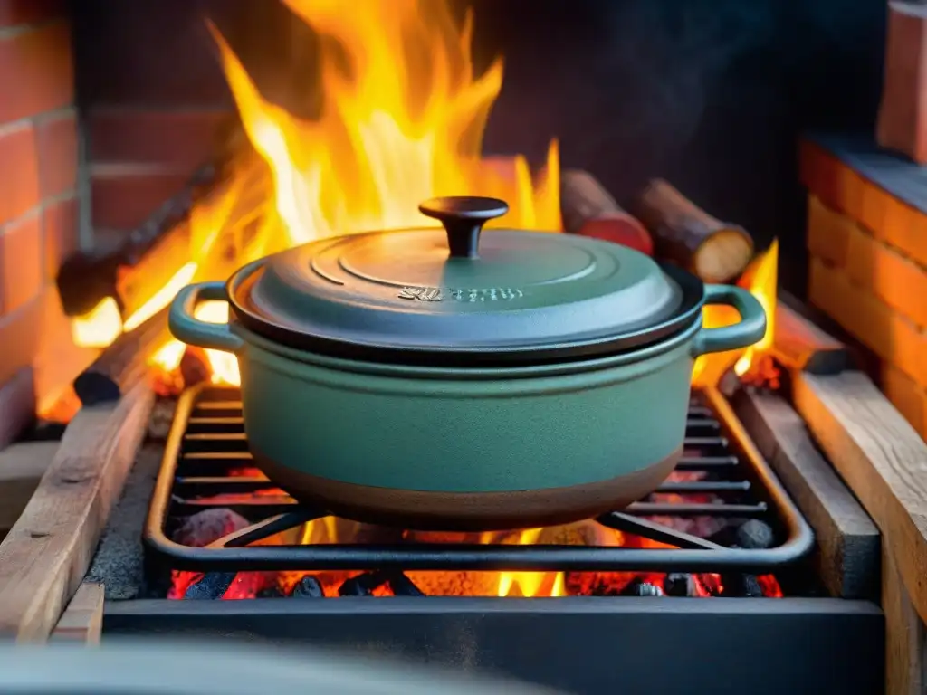 Utensilios de cocina tradicionales en fuego lento, evocando nostalgia y artesanía culinaria en una acogedora cocina