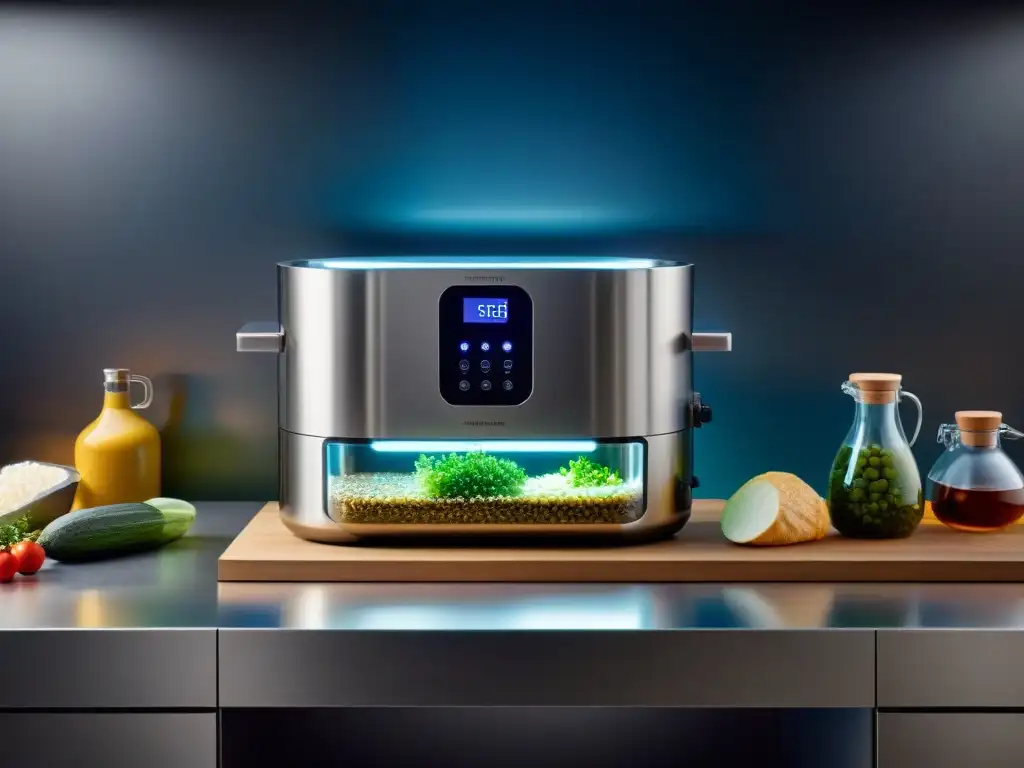 Utensilios para fermentación de alimentos en una cocina moderna y tecnológica