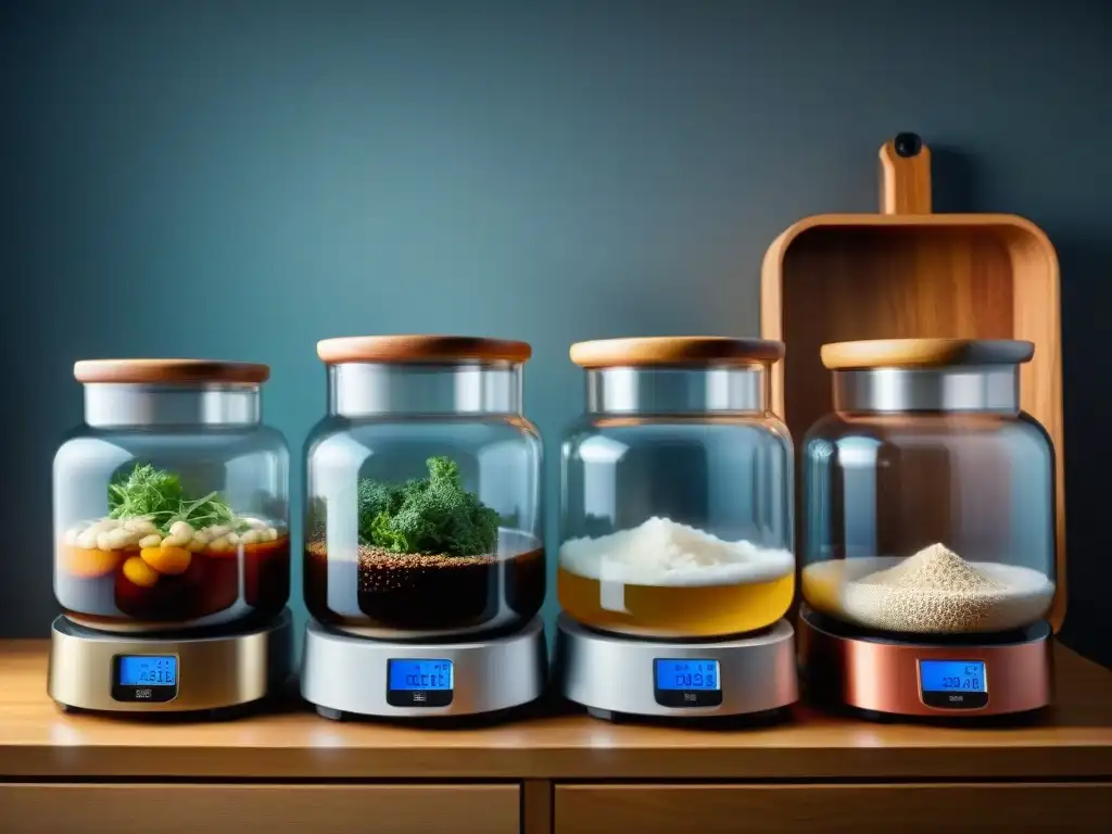 Utensilios para fermentación de alimentos: Detalle de gadgets modernos para fermentación en una cocina