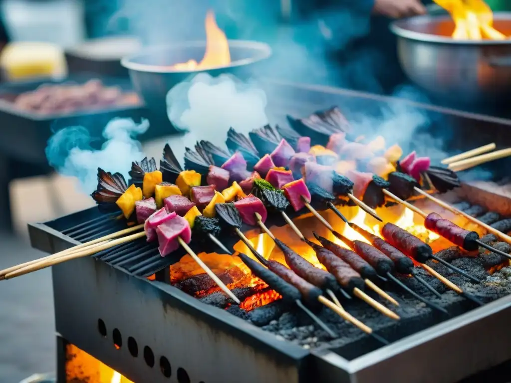 Un vendedor callejero de Indonesia experto en parrillar sate con sabores gourmet en bulliciosa Jakarta