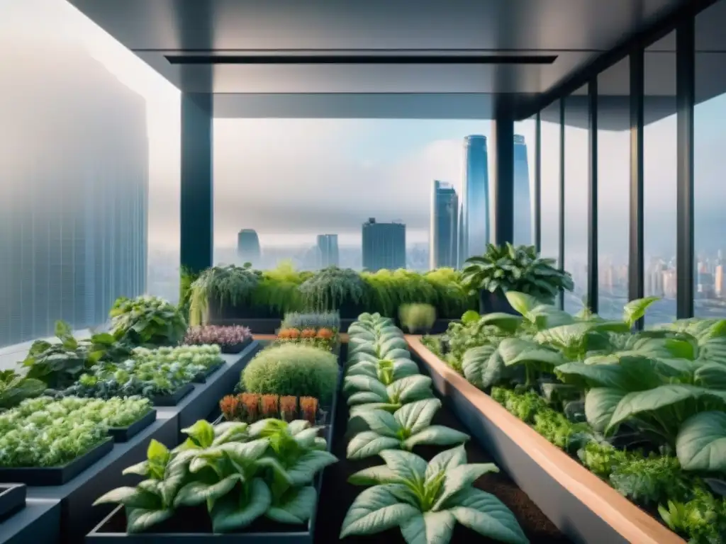 Un jardín vertical moderno en un entorno urbano con tecnologías verdes