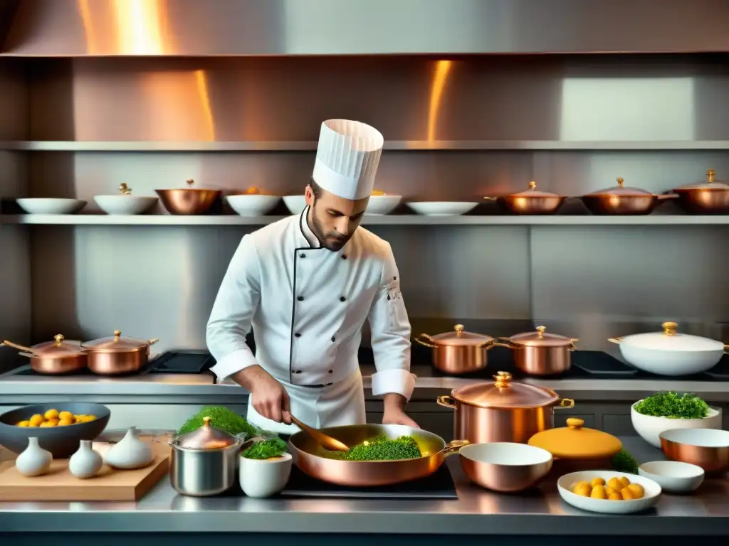 Vibrante cocina francesa del siglo XIX con chefs expertos en acción