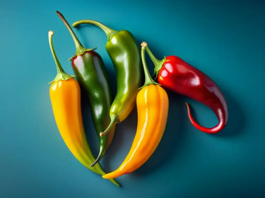 Chiles mexicanos: colores y sabores auténticos Una vibrante y detallada imagen de chiles autóctonos mexicanos, una guía picante de la riqueza culinaria del país
