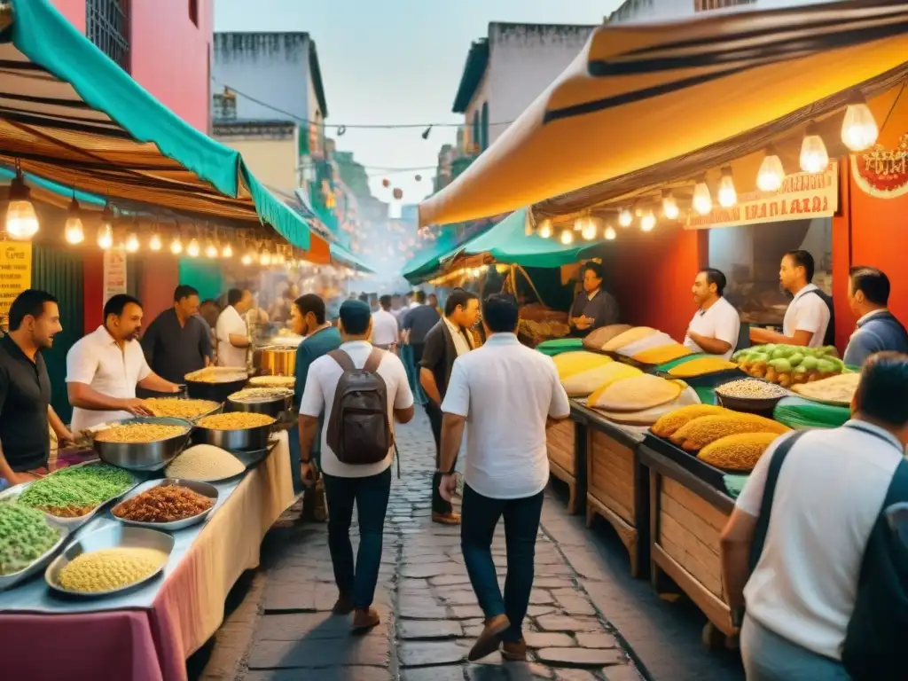 Vibrante escena callejera en Ciudad de México con historia comida callejera latinoamericana