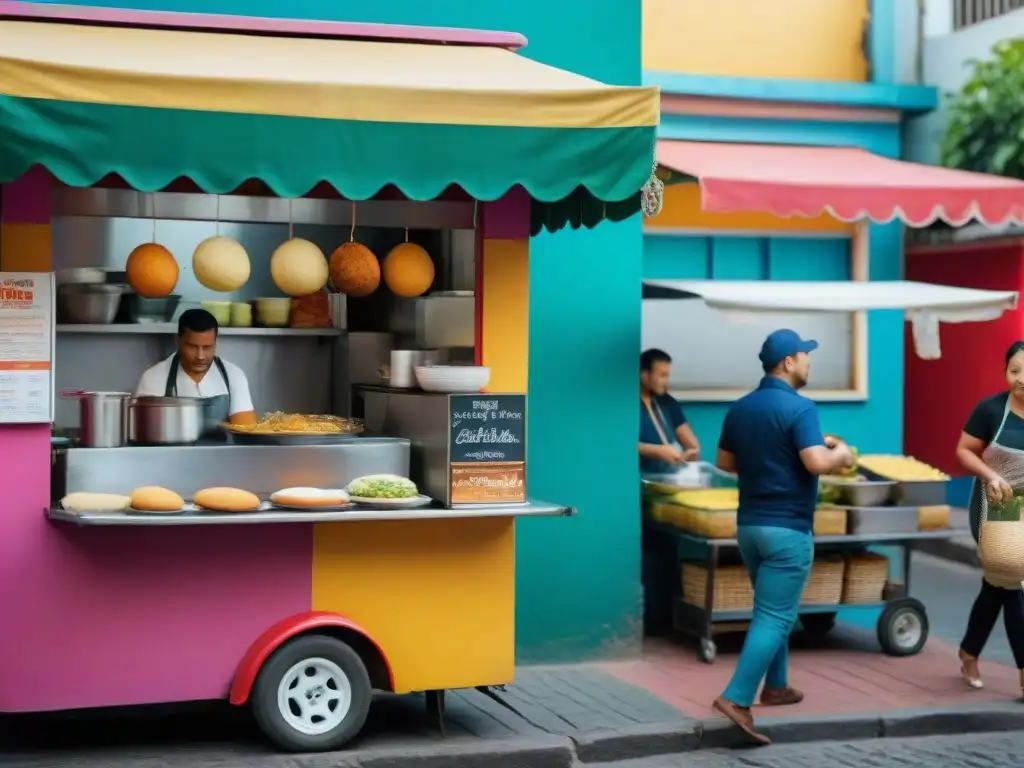 Vibrante escena de comida callejera gourmet en América Latina