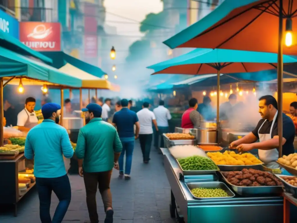 Vibrante escena de comida callejera en América Latina, fusionando tradición e innovación culinaria