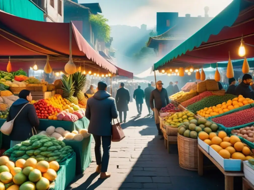 Explora la vibrante escena de un mercado local lleno de sabores exóticos y gourmet