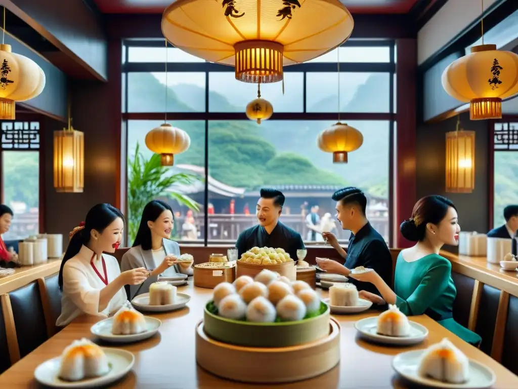 Vibrante escena en restaurante de Dim Sum, fusionando tradición y modernidad