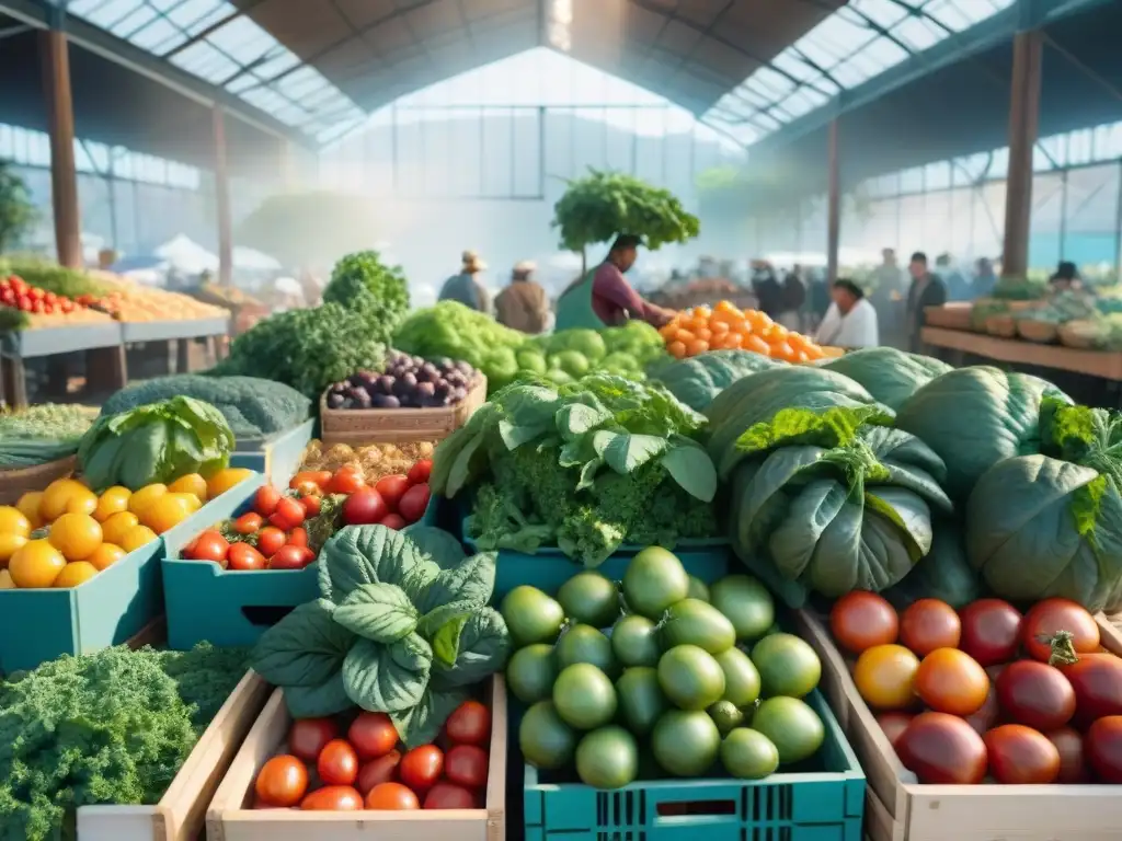 Una vibrante feria agrícola llena de ingredientes orgánicos, futuros deleites de alta cocina sostenible