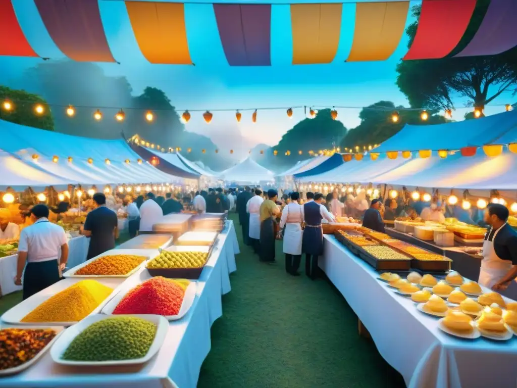 Un vibrante festival de comida gourmet inolvidable, con puestos de comida, chefs y foodies felices