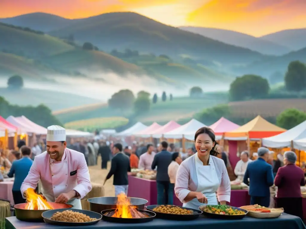 Un vibrante festival de comida gourmet inolvidable entre colinas y viñedos al atardecer